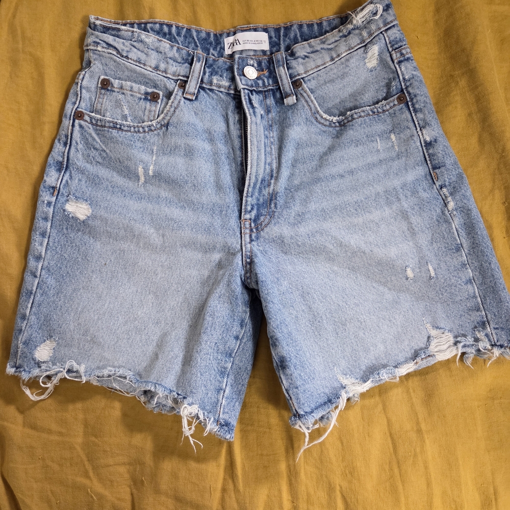 Zara Light Blue Distressed Jean Shorts 4